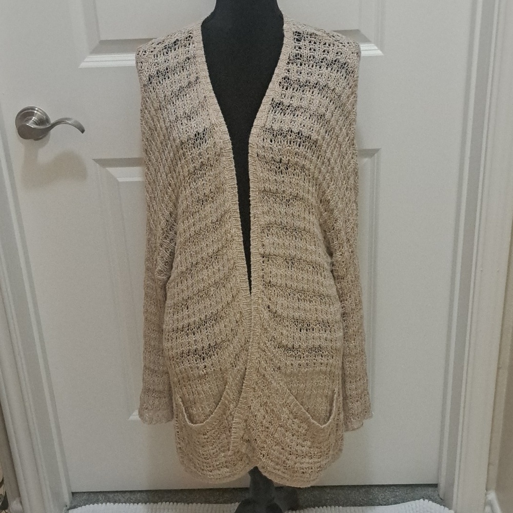 FREE PEOPLE medium natural colored sweater wrap with pockets, $109.00